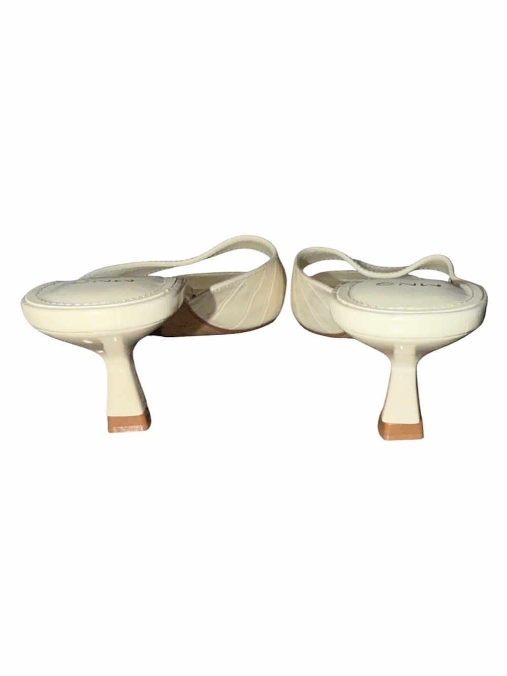 Mango MNG Cream Croc Embossed Sandal Heels Size 38 Slide Kitten Heel - Picture 2 of 5
